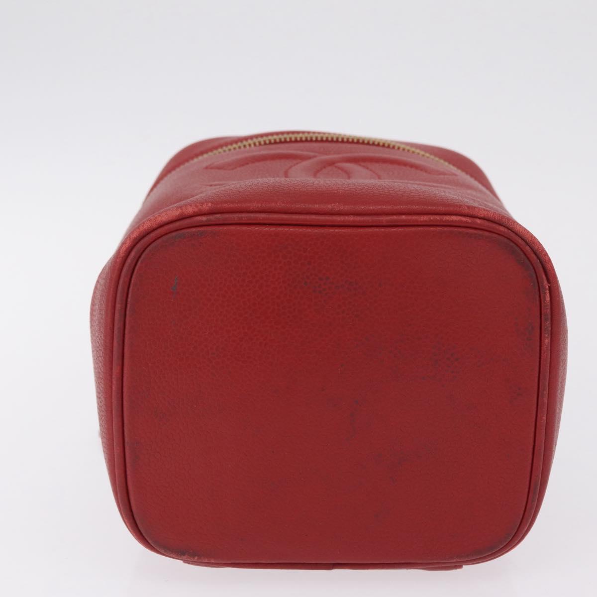 CHANEL Vanity Hand Bag Caviar Skin Red Gold CC Auth 213199A