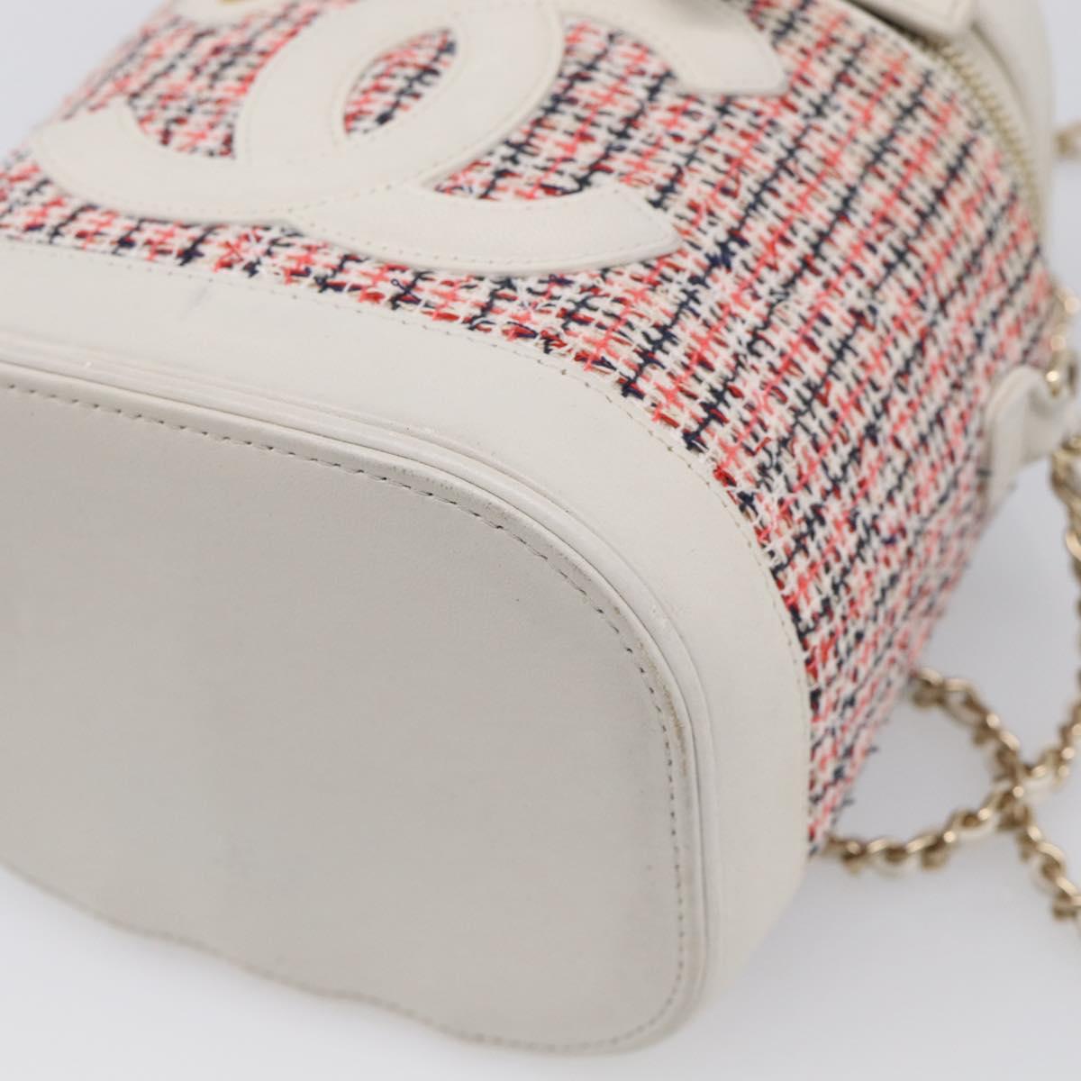 CHANEL Vanity Hand Bag Tweed Leather 2way Red White CC Auth 213248SAM