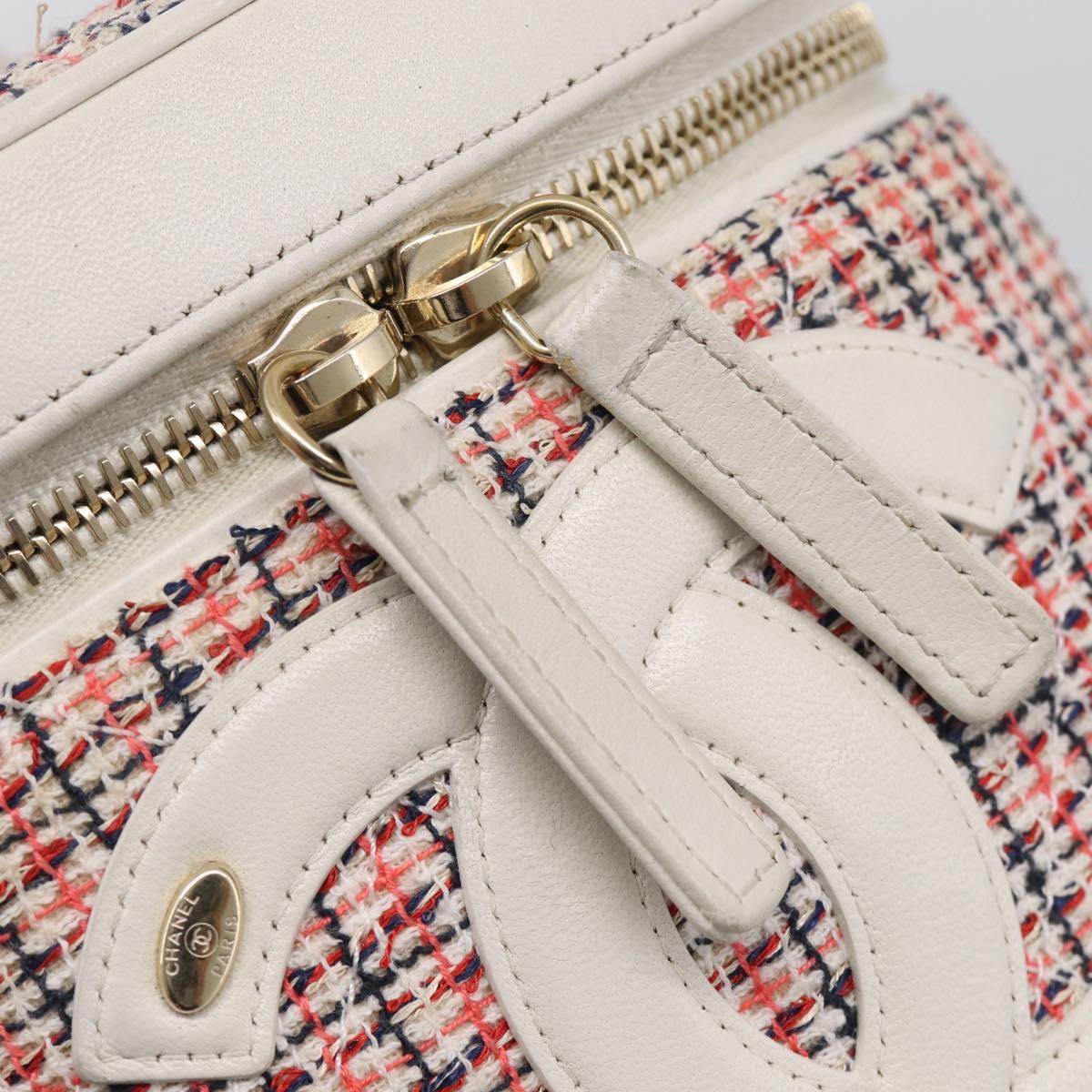 CHANEL Vanity Hand Bag Tweed Leather 2way Red White CC Auth 213248SAM