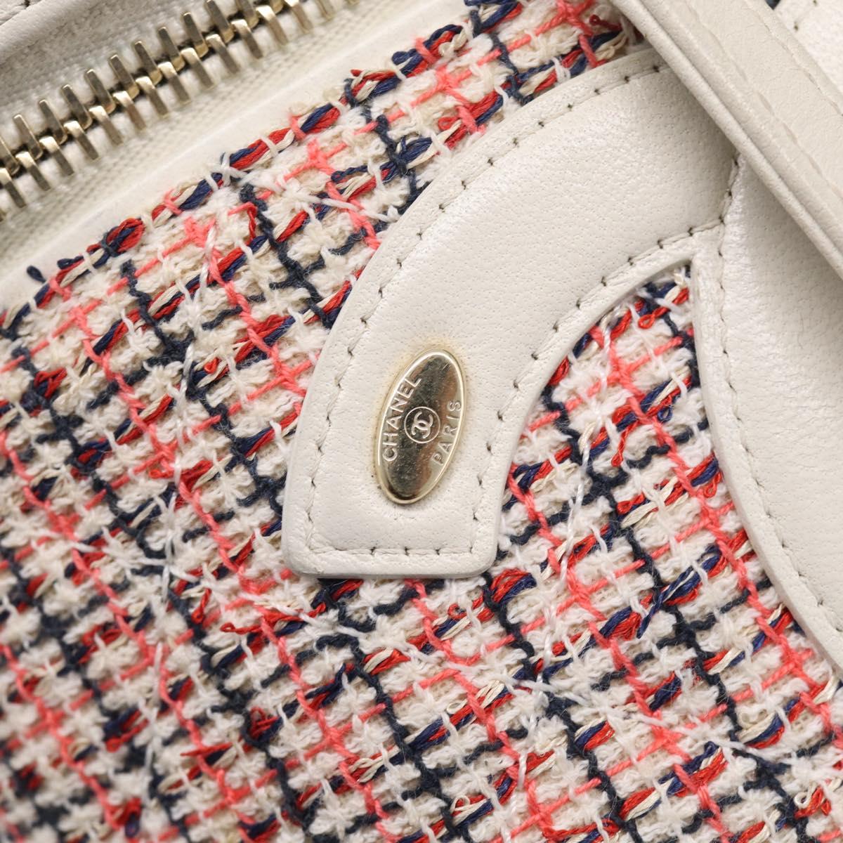 CHANEL Vanity Hand Bag Tweed Leather 2way Red White CC Auth 213248SAM