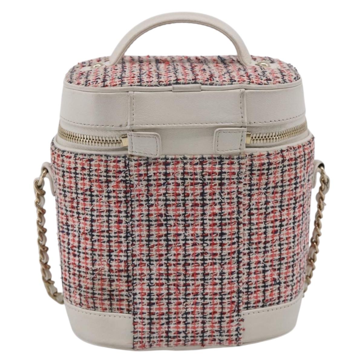 CHANEL Vanity Hand Bag Tweed Leather 2way Red White CC Auth 213248SAM