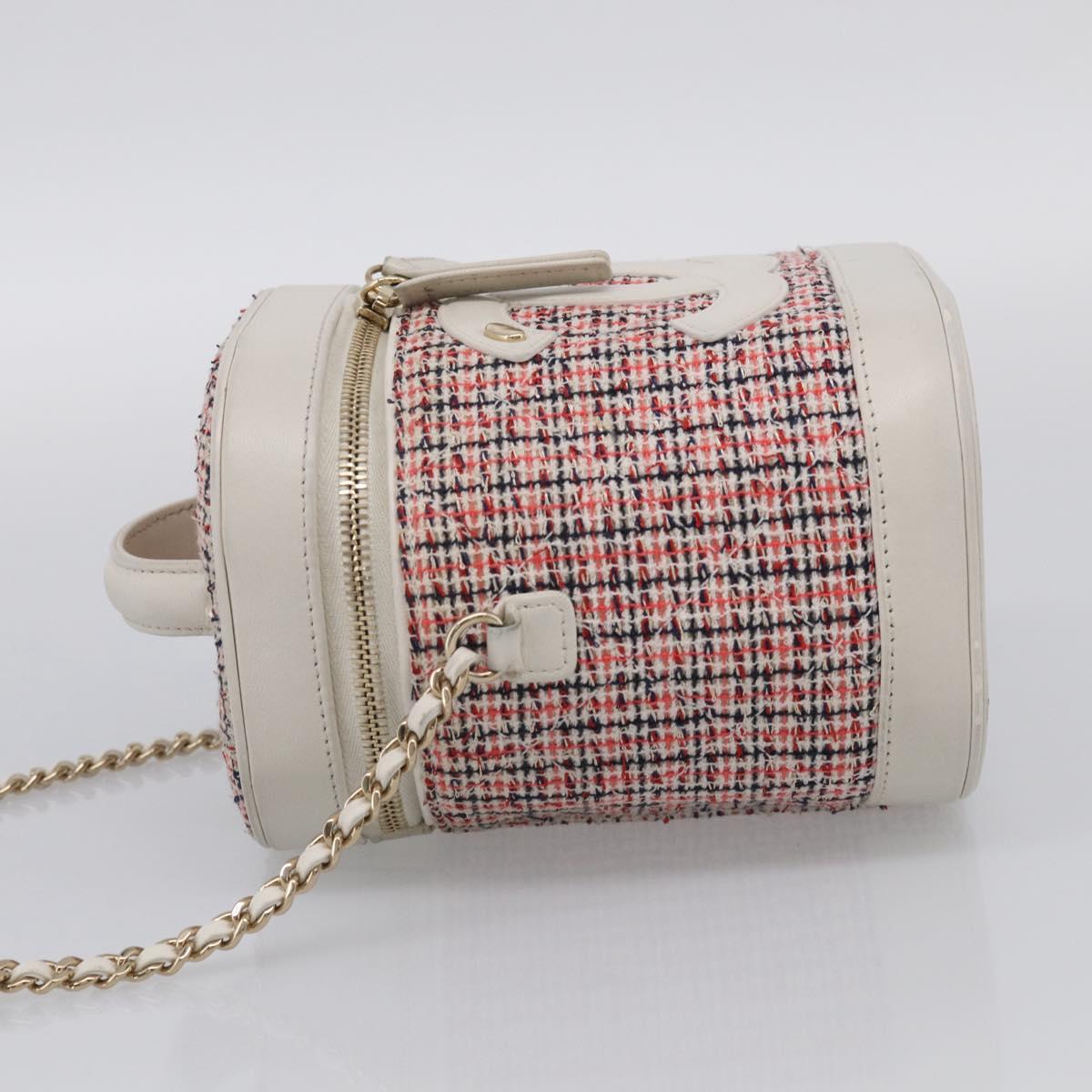 CHANEL Vanity Hand Bag Tweed Leather 2way Red White CC Auth 213248SAM