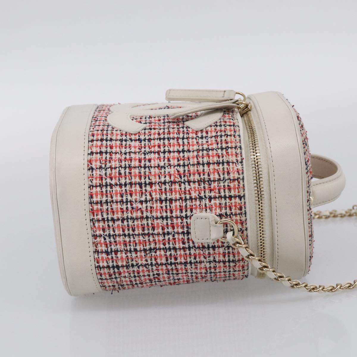 CHANEL Vanity Hand Bag Tweed Leather 2way Red White CC Auth 213248SAM