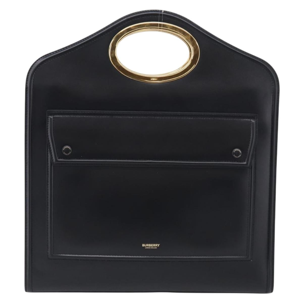 BURBERRY Hand Bag Leather Black Gold Auth 213249V