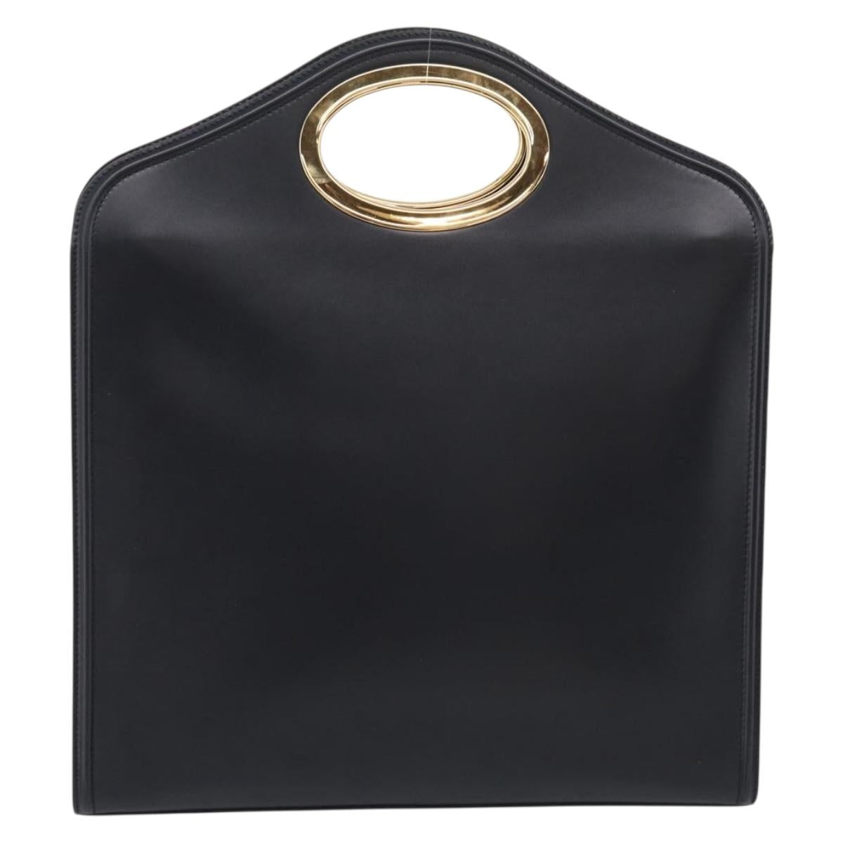 BURBERRY Hand Bag Leather Black Gold Auth 213249V