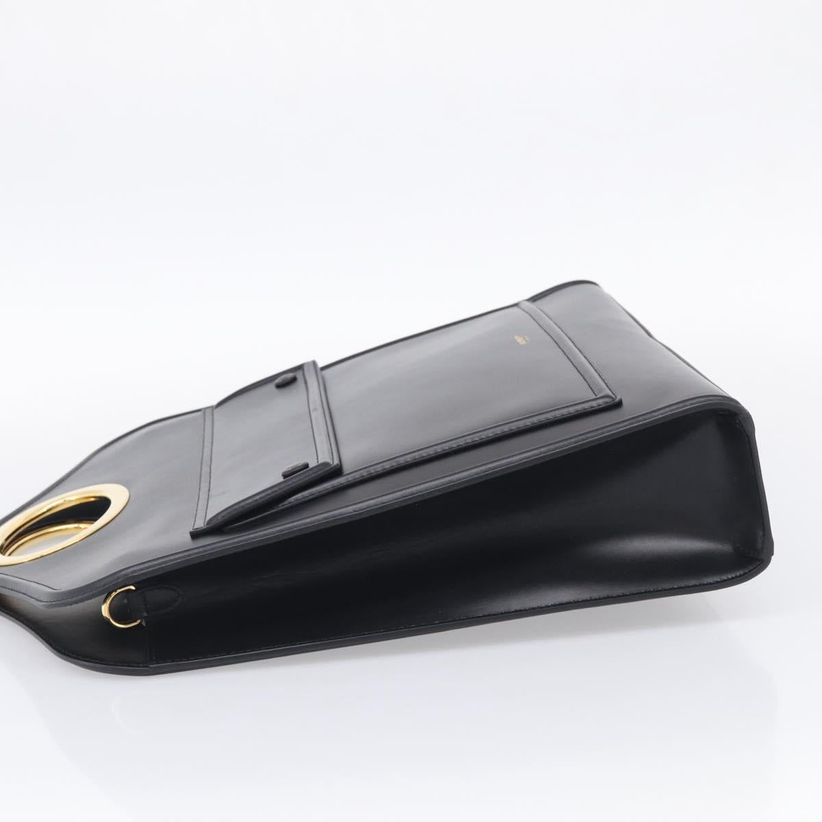 BURBERRY Hand Bag Leather Black Gold Auth 213249V