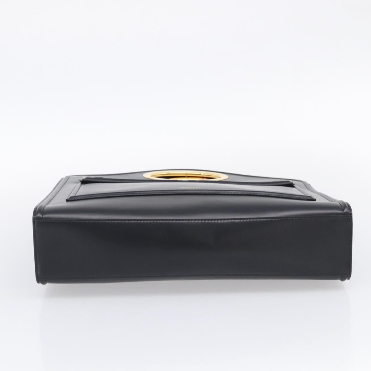 BURBERRY Hand Bag Leather Black Gold Auth 213249V