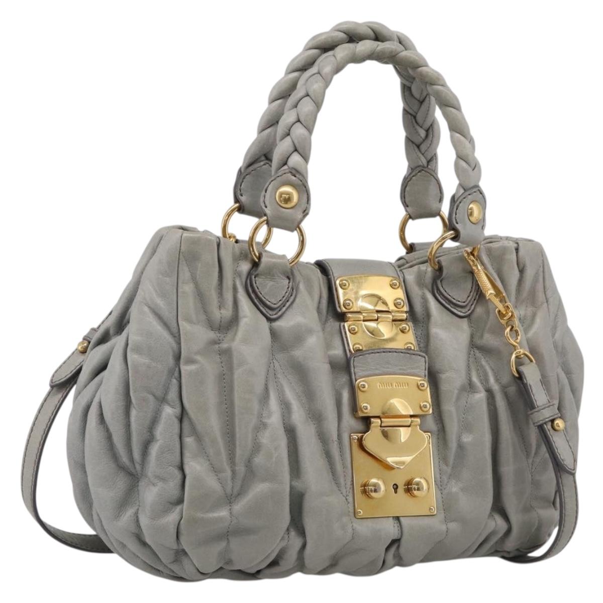 Miu Miu Matelasse Hand Bag Leather 2way Gray Gold Auth 213251V