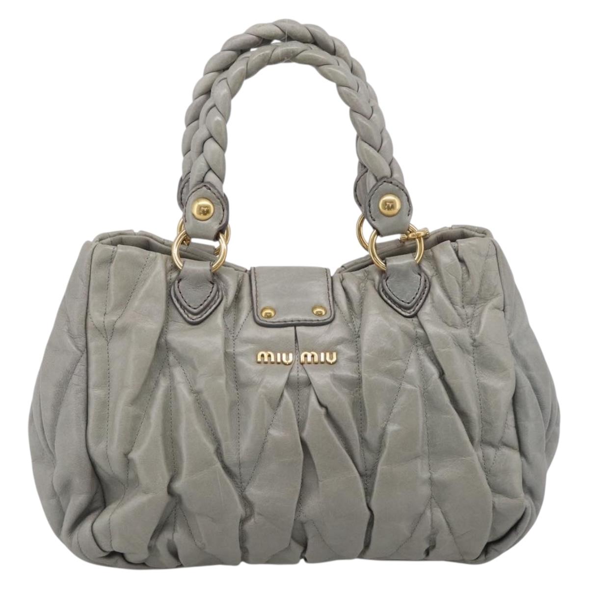 Miu Miu Matelasse Hand Bag Leather 2way Gray Gold Auth 213251V