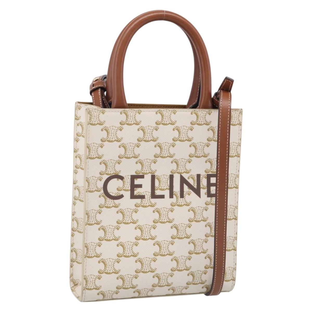 CELINE Triomphe Canvas Mini Vertical Cabas Hand Bag PVC 2way White Auth 213252V