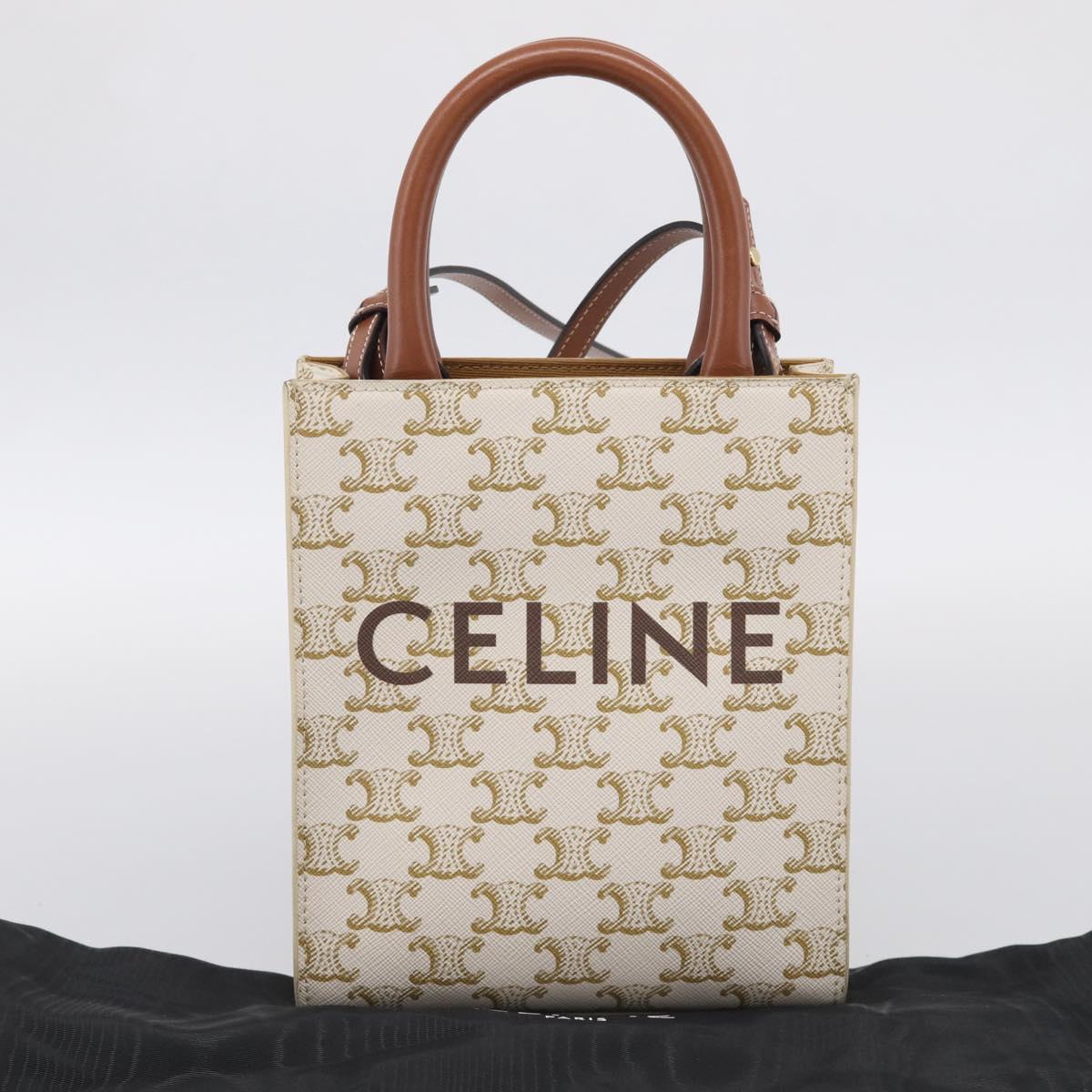 CELINE Triomphe Canvas Mini Vertical Cabas Hand Bag PVC 2way White Auth 213252V