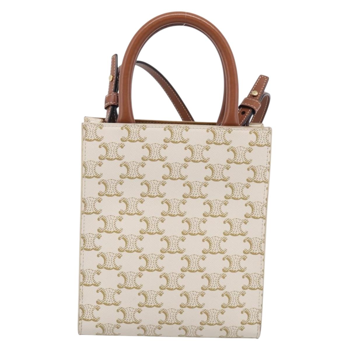 CELINE Triomphe Canvas Mini Vertical Cabas Hand Bag PVC 2way White Auth 213252V