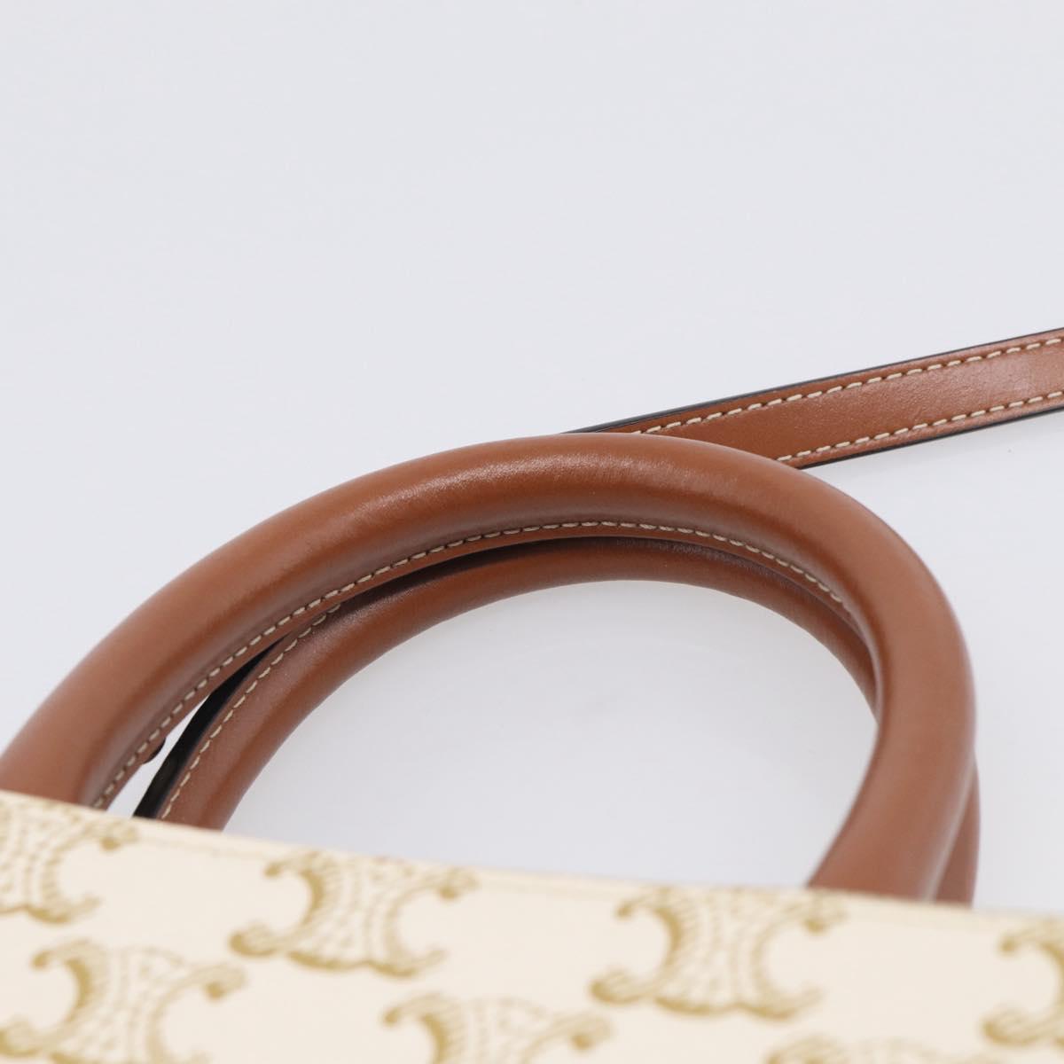 CELINE Triomphe Canvas Mini Vertical Cabas Hand Bag PVC 2way White Auth 213252V