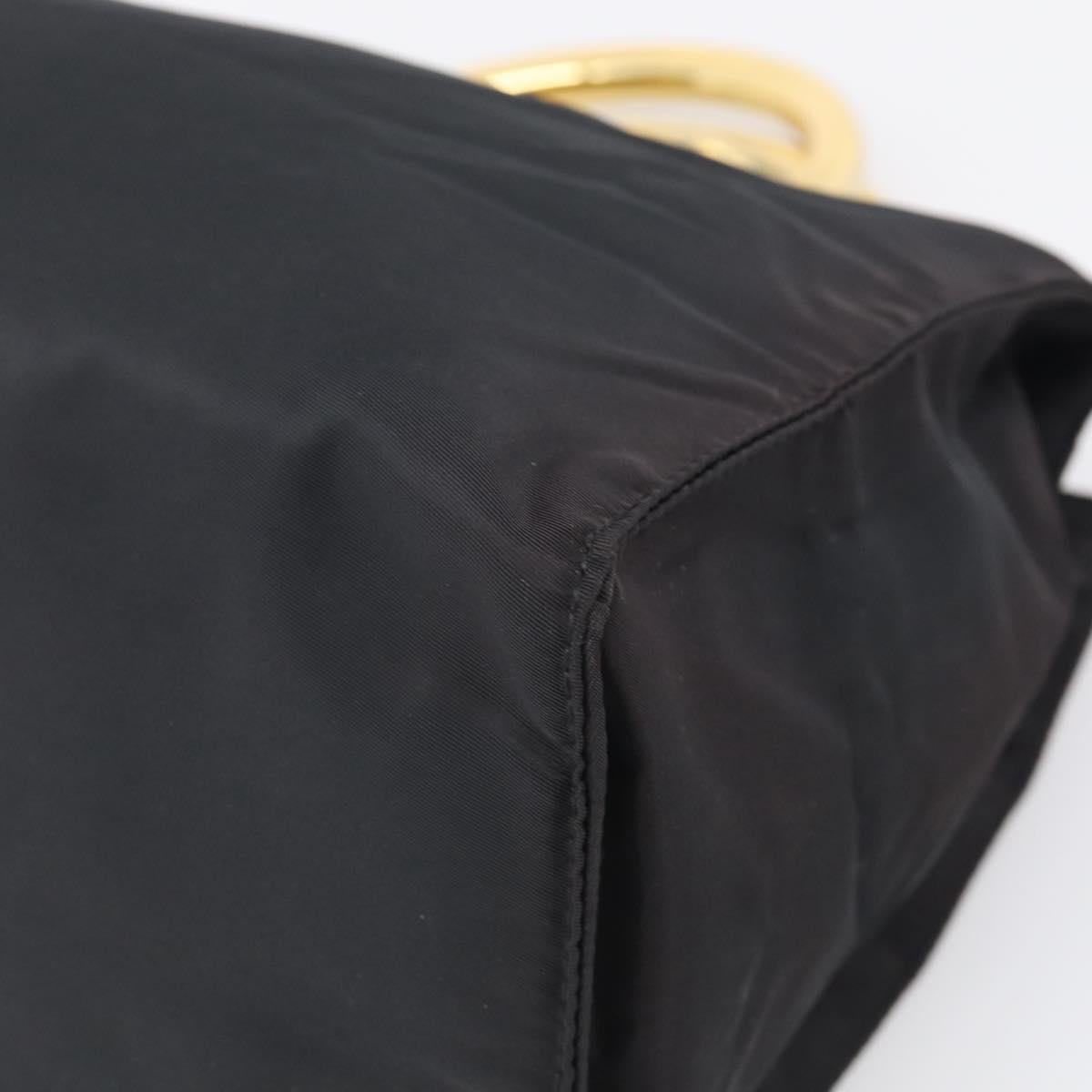 PRADA Hand Bag Nylon Black Gold Auth 213253A
