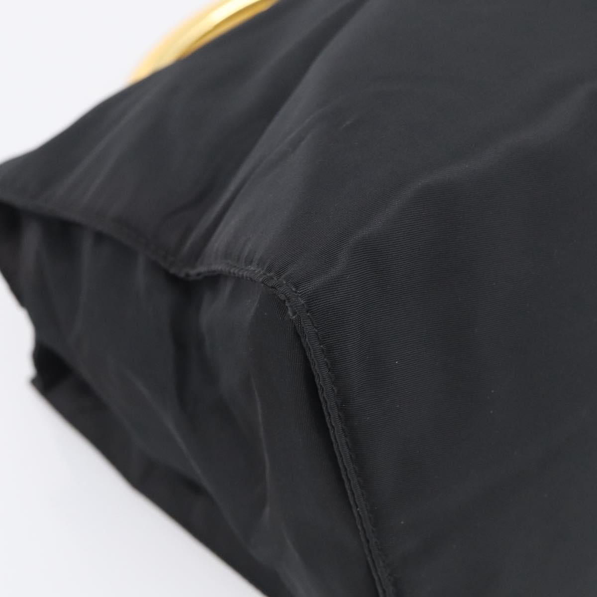PRADA Hand Bag Nylon Black Gold Auth 213253A