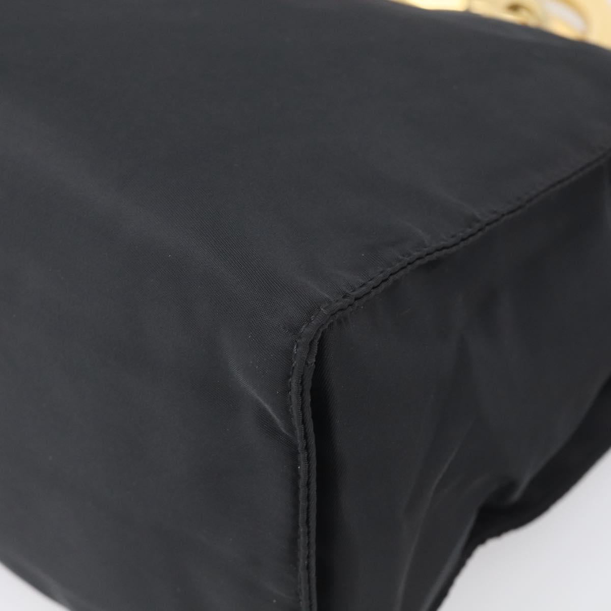 PRADA Hand Bag Nylon Black Gold Auth 213253A