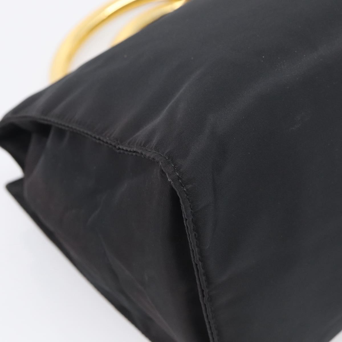 PRADA Hand Bag Nylon Black Gold Auth 213253A
