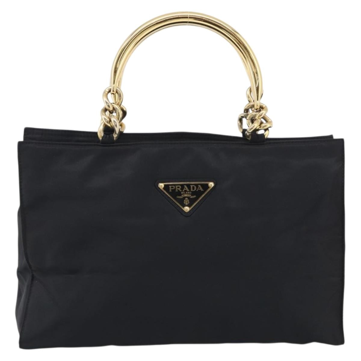 PRADA Hand Bag Nylon Black Gold Auth 213253A