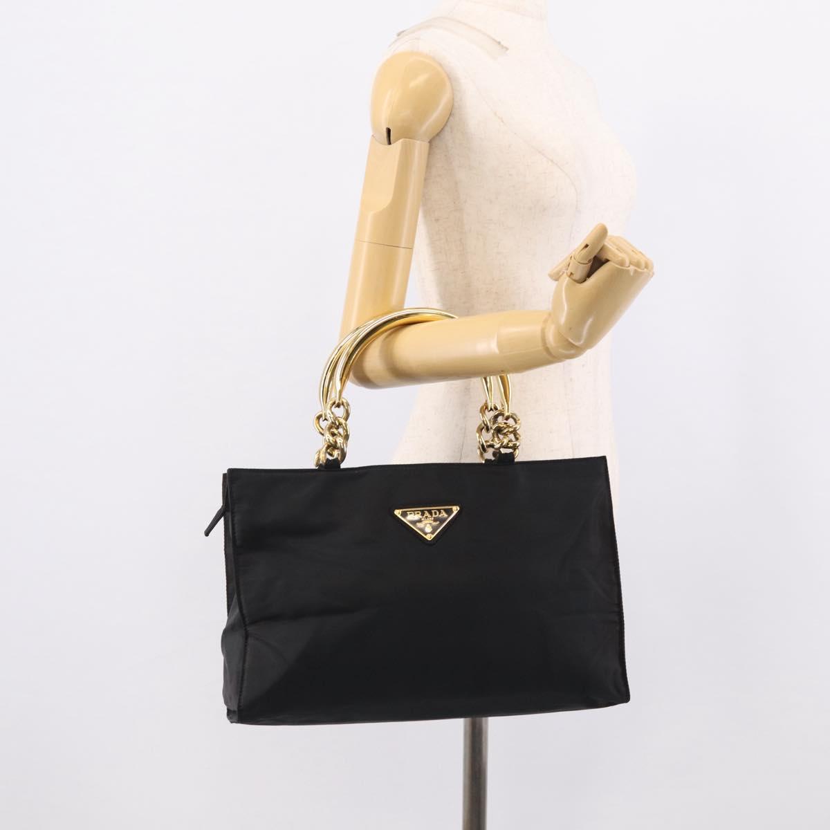 PRADA Hand Bag Nylon Black Gold Auth 213253A