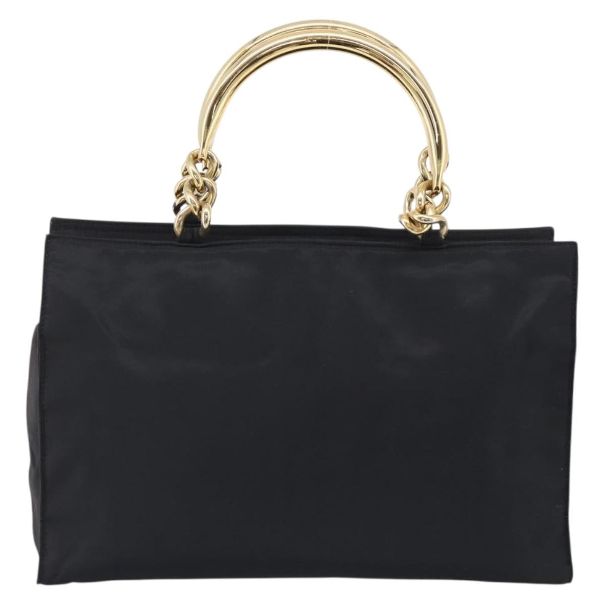 PRADA Hand Bag Nylon Black Gold Auth 213253A