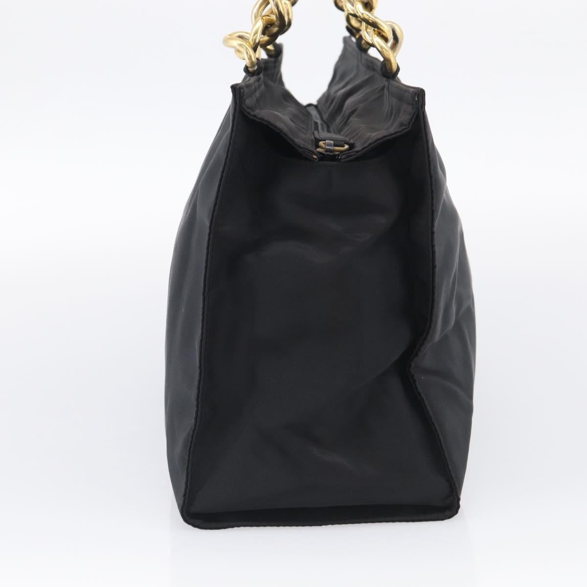 PRADA Hand Bag Nylon Black Gold Auth 213253A