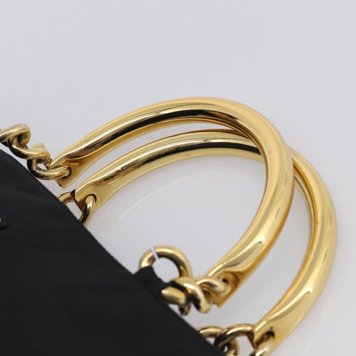 PRADA Hand Bag Nylon Black Gold Auth 213253A