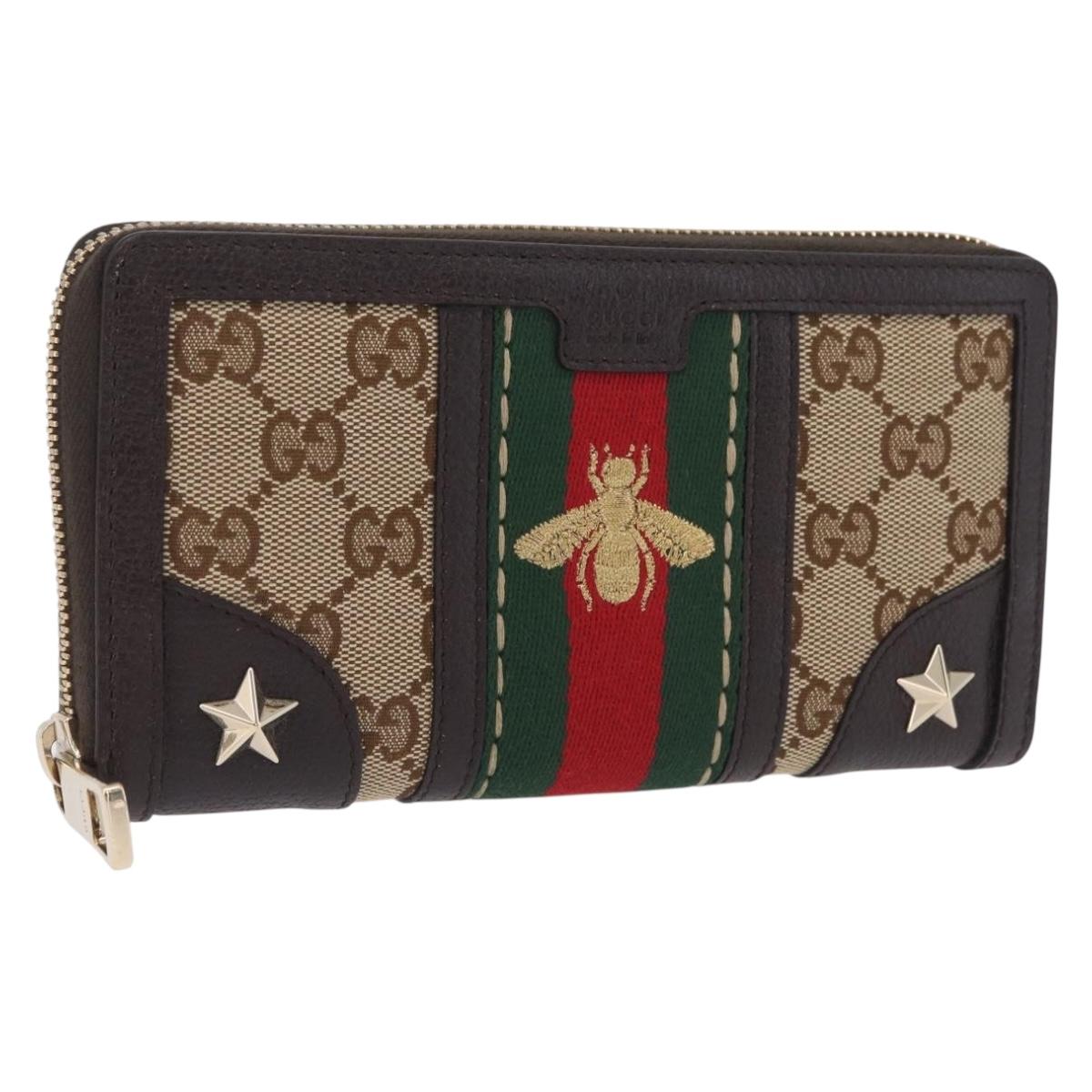 GUCCI GG Canvas Web Sherry Line Long Wallet Beige Gold 406754 Auth 213254V