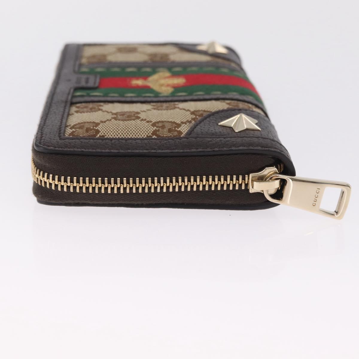 GUCCI GG Canvas Web Sherry Line Long Wallet Beige Gold 406754 Auth 213254V