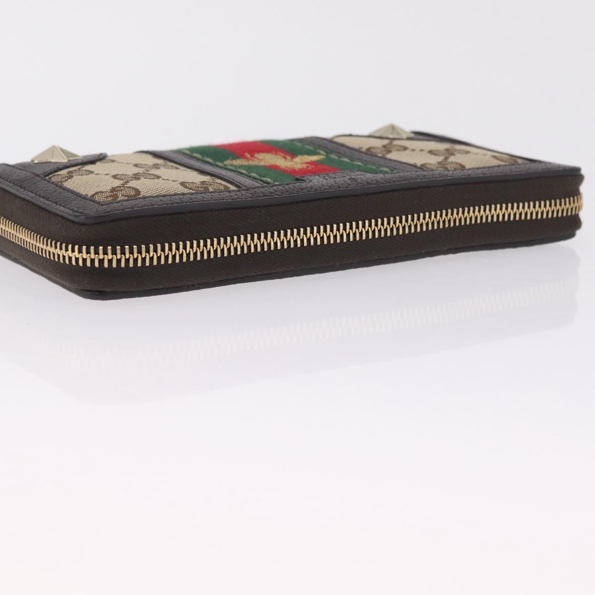 GUCCI GG Canvas Web Sherry Line Long Wallet Beige Gold 406754 Auth 213254V