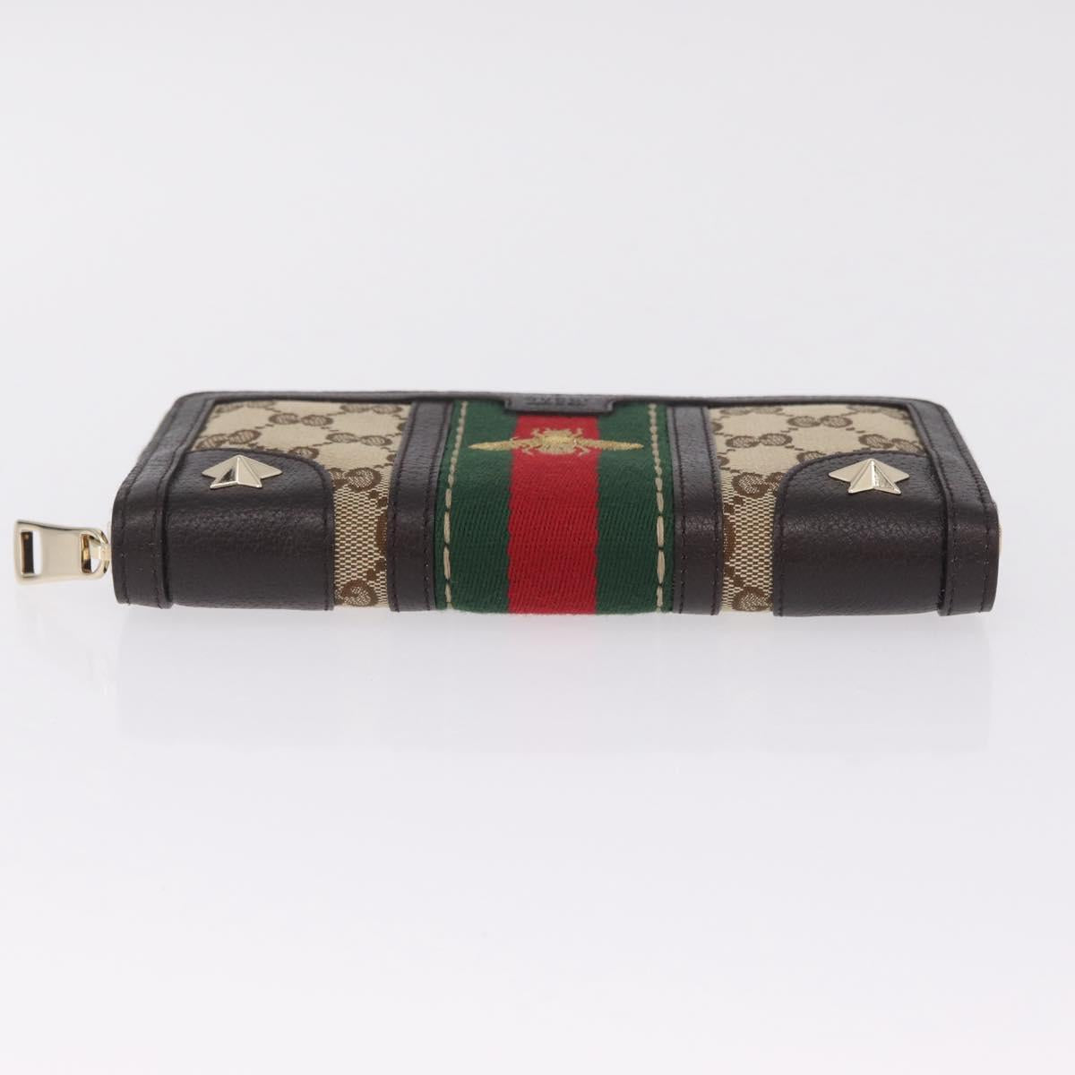 GUCCI GG Canvas Web Sherry Line Long Wallet Beige Gold 406754 Auth 213254V