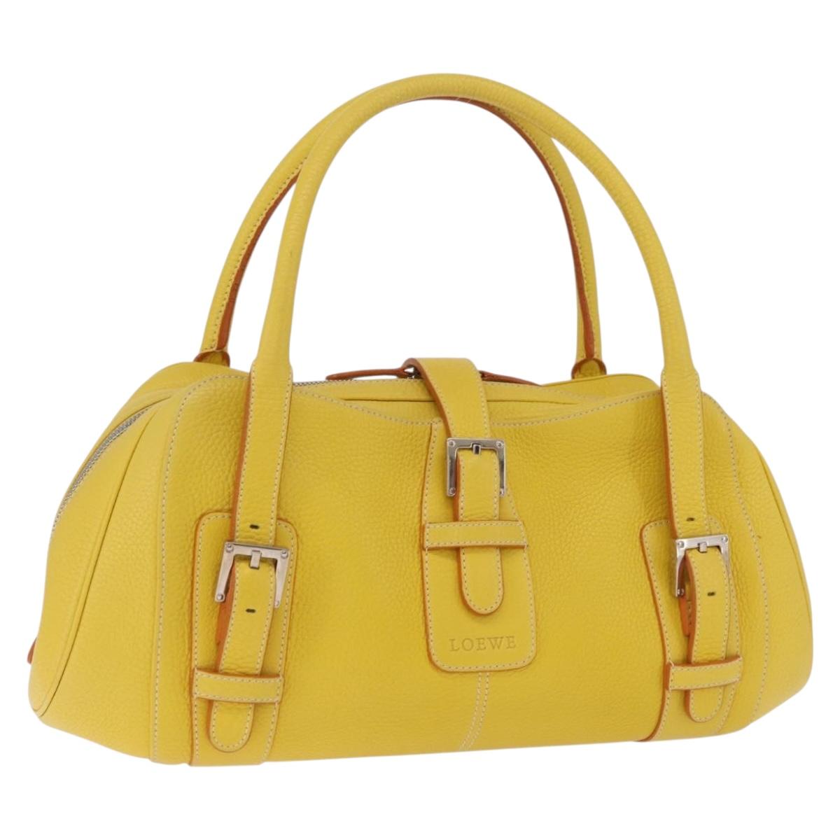 LOEWE Sender Hand Bag Leather Yellow Silver Auth 213256V