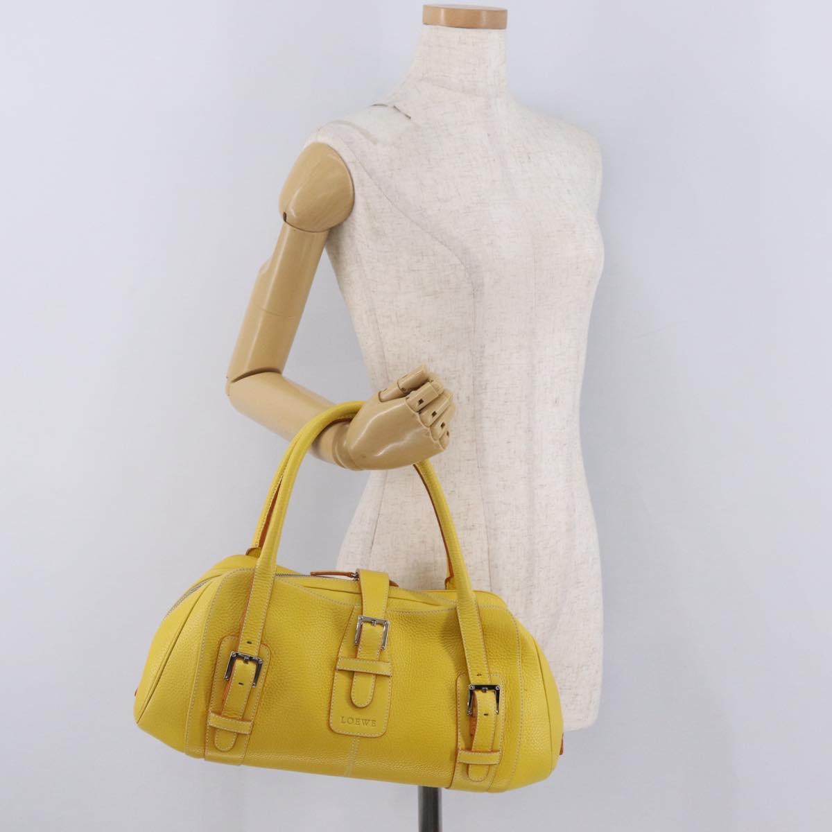LOEWE Sender Hand Bag Leather Yellow Silver Auth 213256V