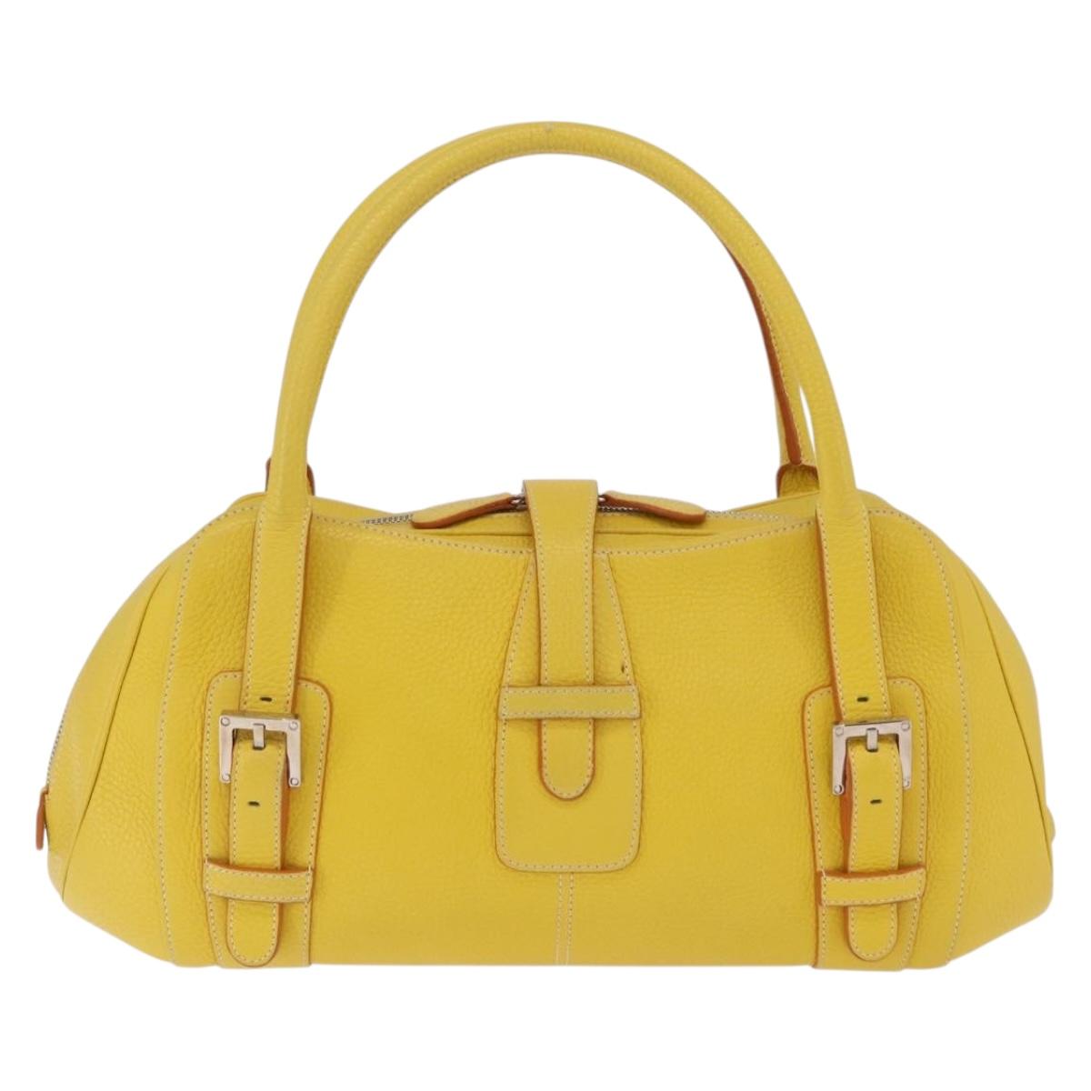 LOEWE Sender Hand Bag Leather Yellow Silver Auth 213256V