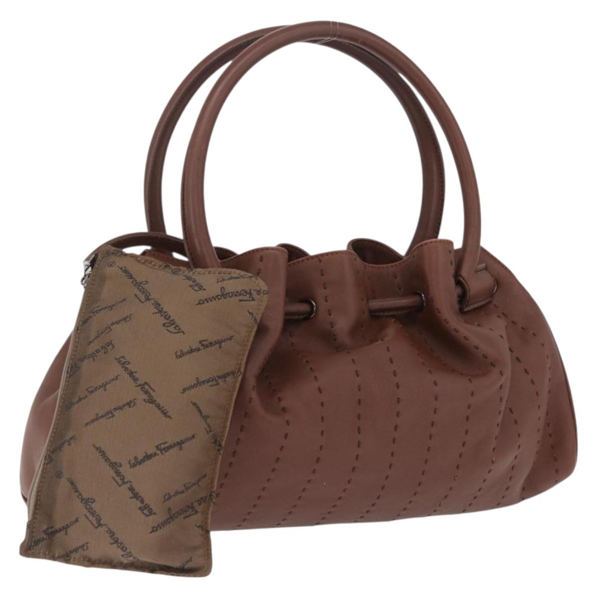 Salvatore Ferragamo Hand Bag Leather Brown Silver Auth 213258A