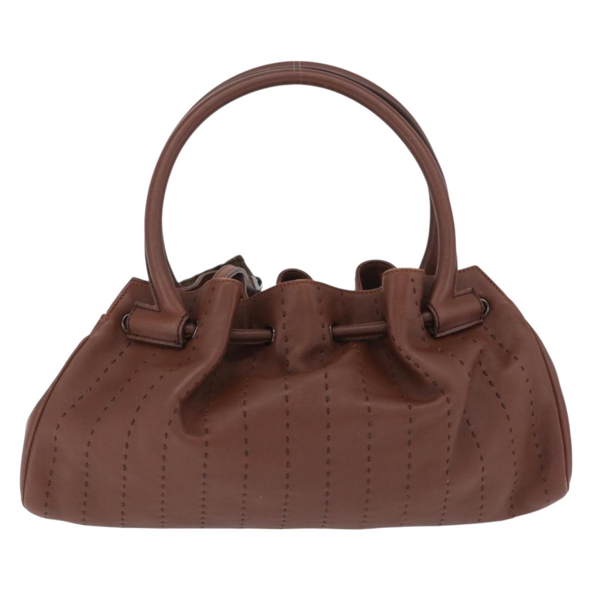Salvatore Ferragamo Hand Bag Leather Brown Silver Auth 213258A