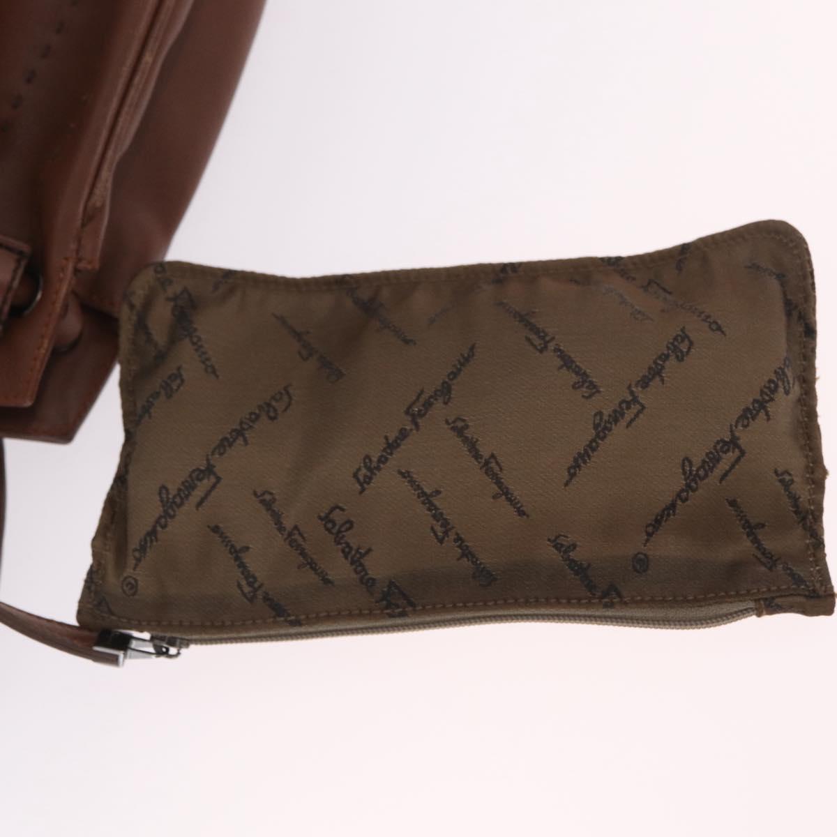 Salvatore Ferragamo Hand Bag Leather Brown Silver Auth 213258A