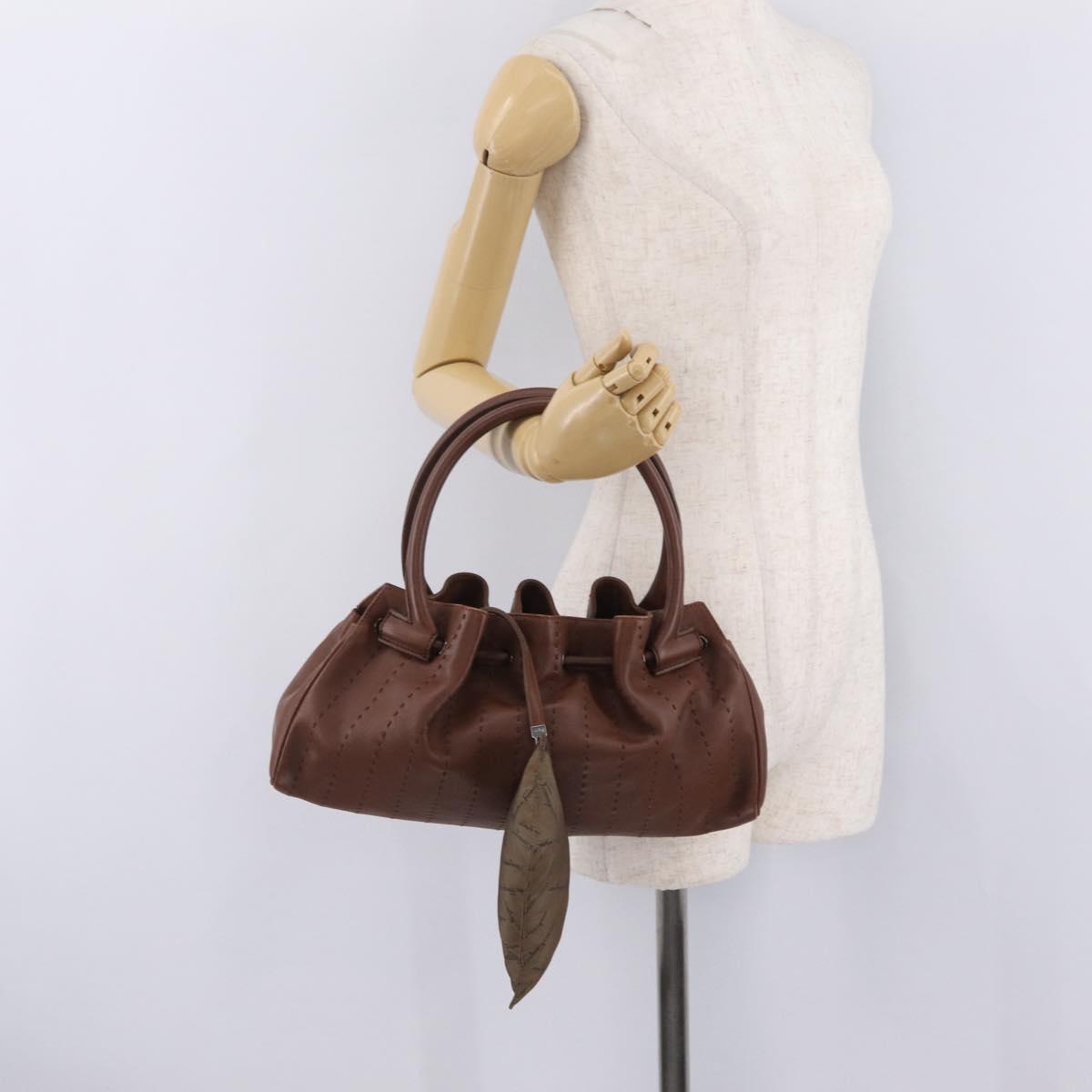 Salvatore Ferragamo Hand Bag Leather Brown Silver Auth 213258A