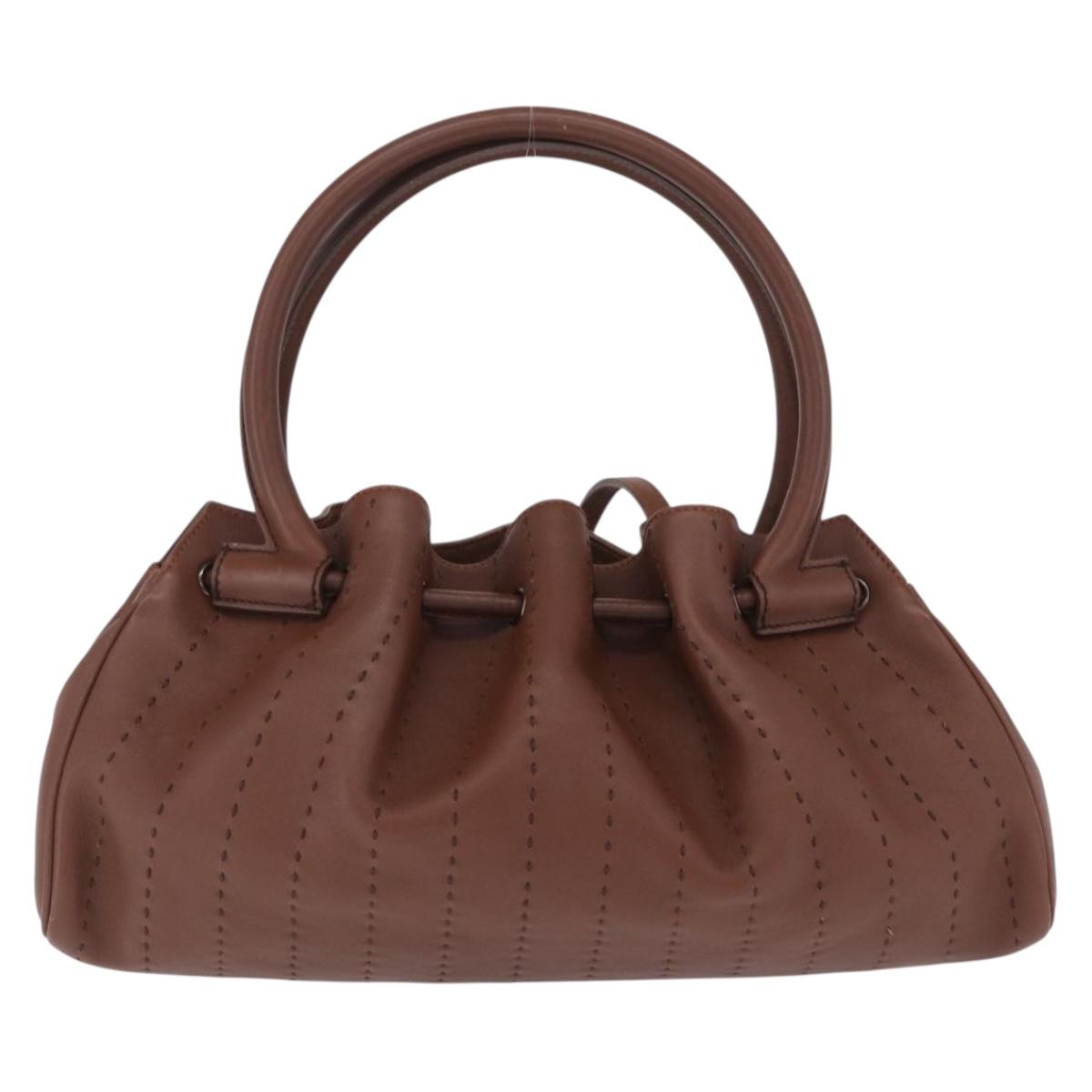 Salvatore Ferragamo Hand Bag Leather Brown Silver Auth 213258A
