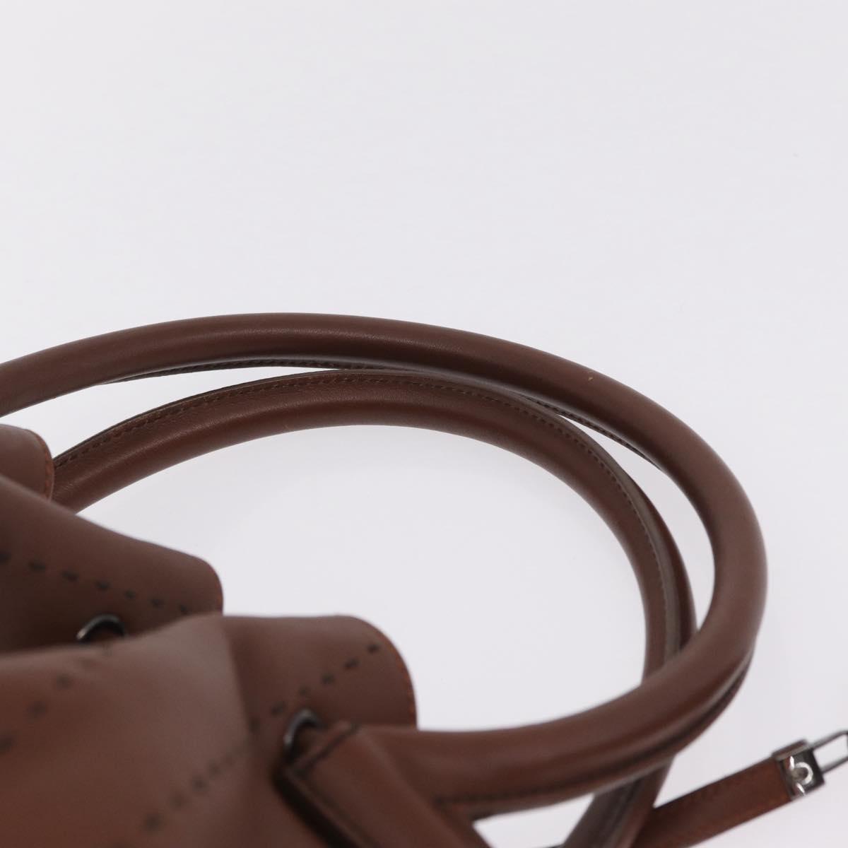 Salvatore Ferragamo Hand Bag Leather Brown Silver Auth 213258A