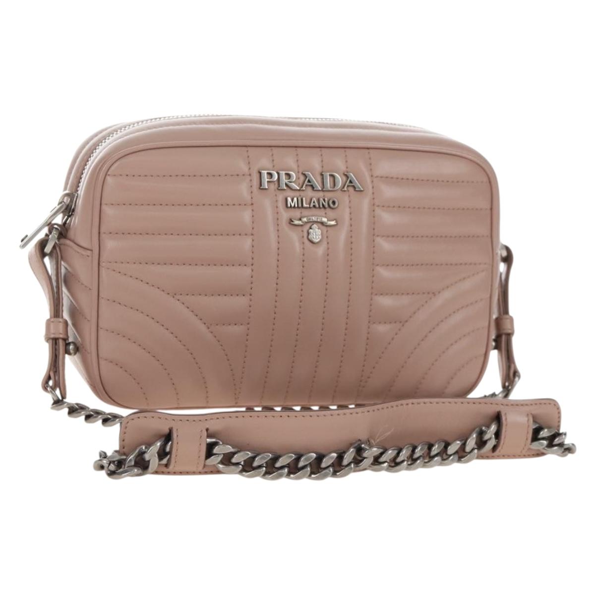 PRADA Chain Shoulder Bag Leather Beige Silver Auth 213290V