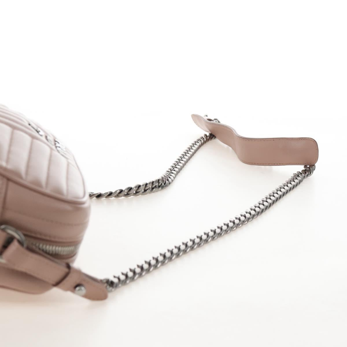 PRADA Chain Shoulder Bag Leather Beige Silver Auth 213290V