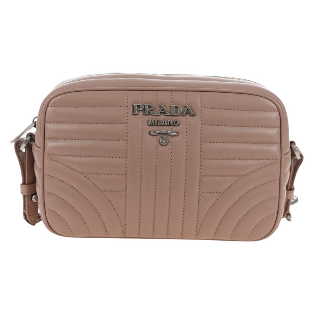 PRADA Chain Shoulder Bag Leather Beige Silver Auth 213290V