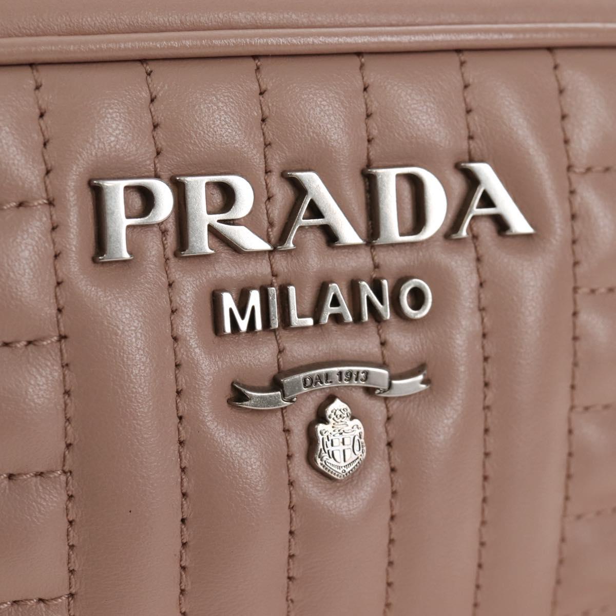 PRADA Chain Shoulder Bag Leather Beige Silver Auth 213290V