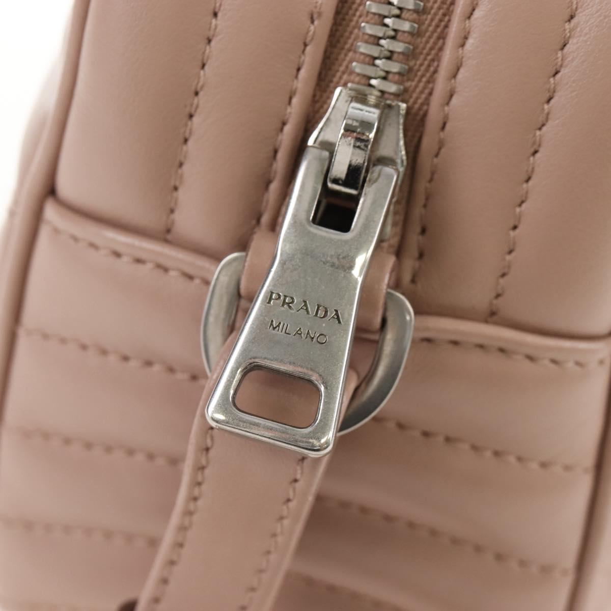 PRADA Chain Shoulder Bag Leather Beige Silver Auth 213290V