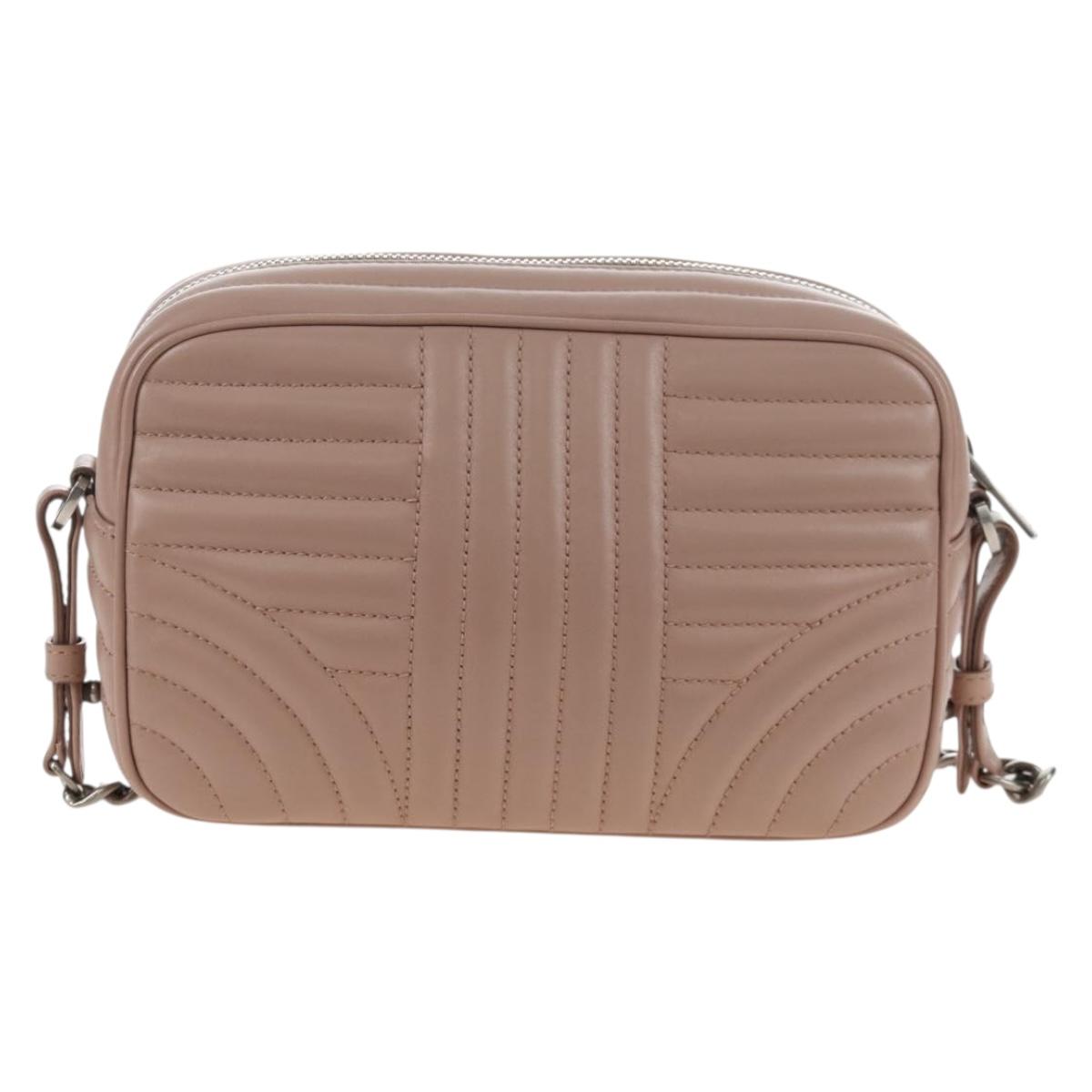 PRADA Chain Shoulder Bag Leather Beige Silver Auth 213290V
