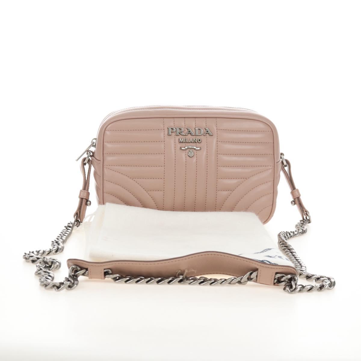 PRADA Chain Shoulder Bag Leather Beige Silver Auth 213290V