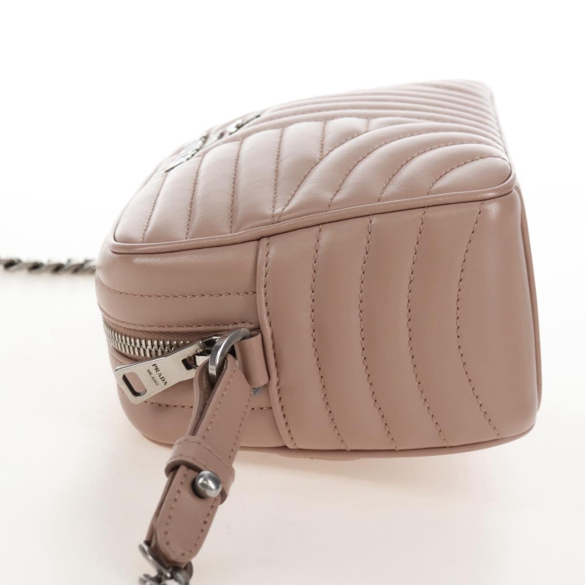 PRADA Chain Shoulder Bag Leather Beige Silver Auth 213290V