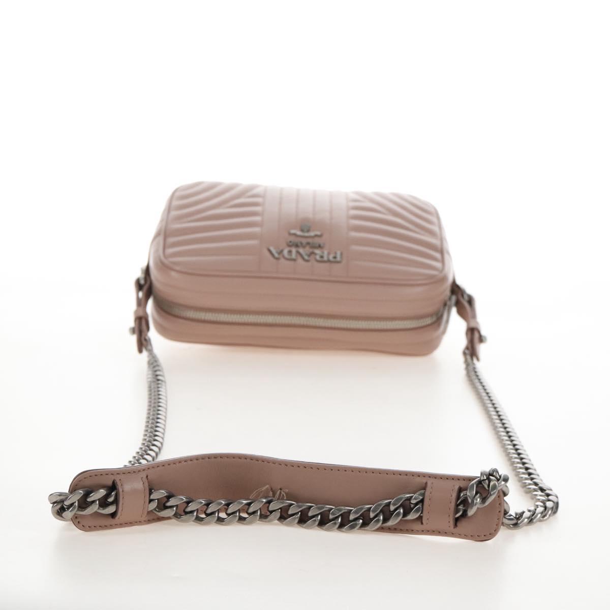 PRADA Chain Shoulder Bag Leather Beige Silver Auth 213290V