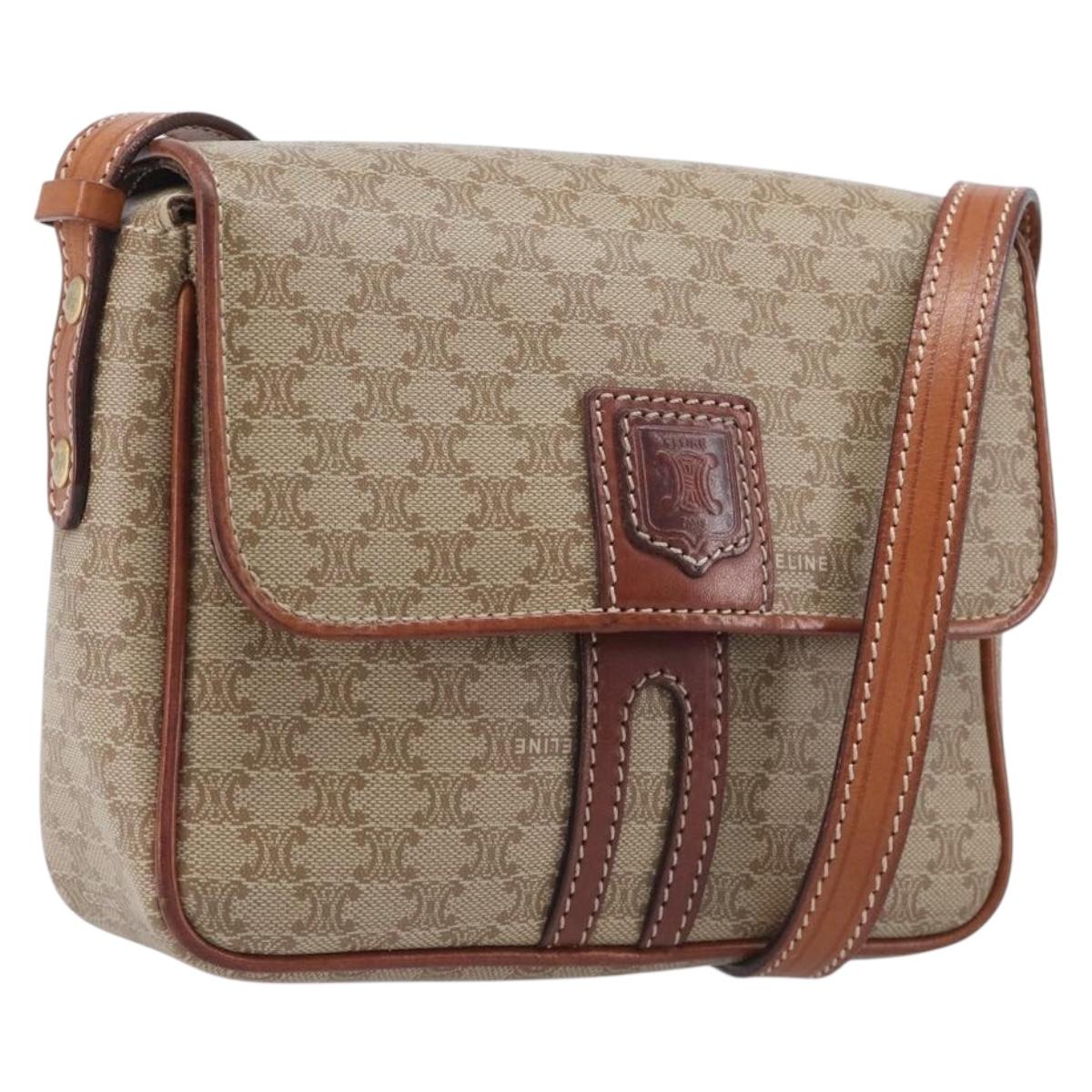 CELINE Macadam Canvas Shoulder Bag PVC Beige Gold Auth 213291