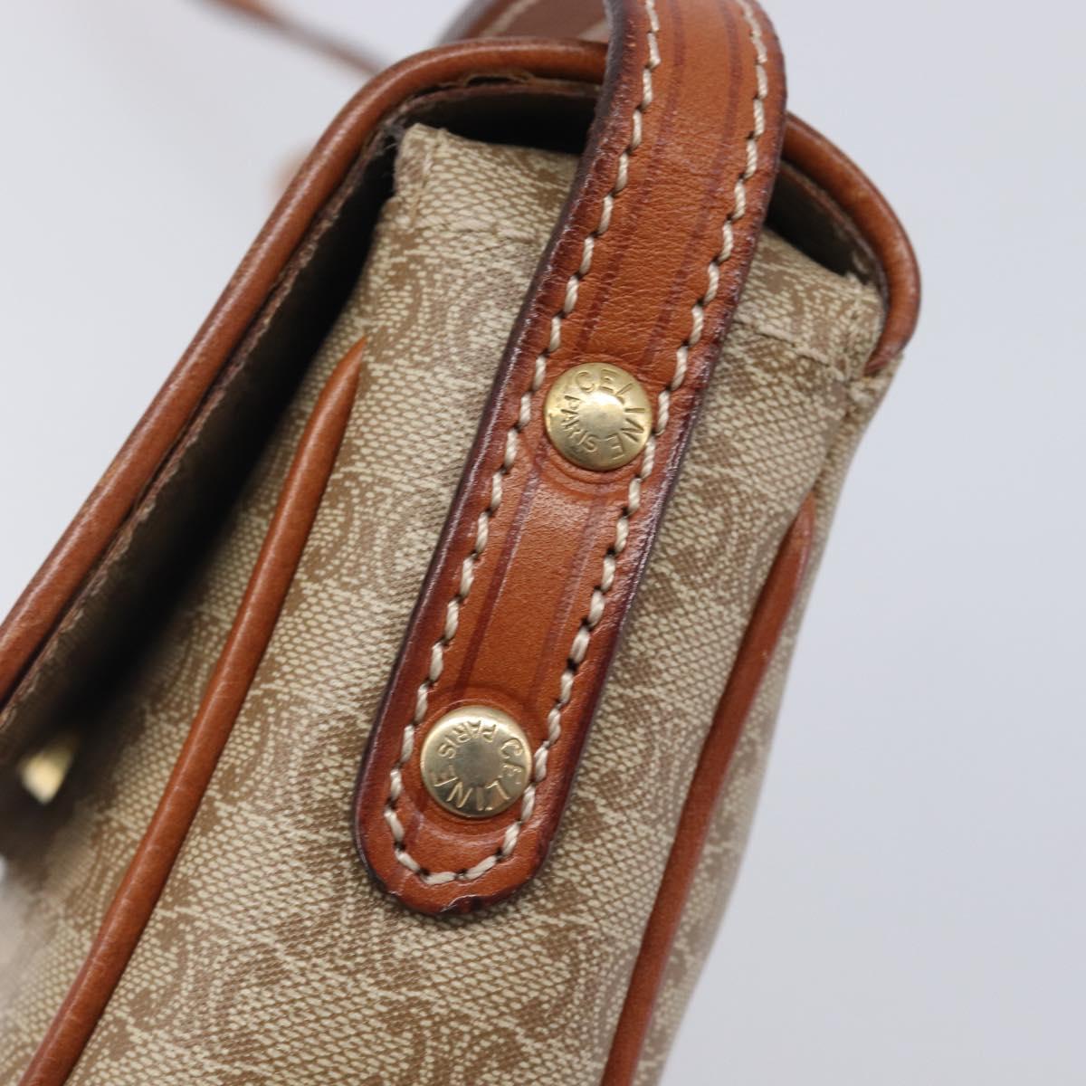 CELINE Macadam Canvas Shoulder Bag PVC Beige Gold Auth 213291